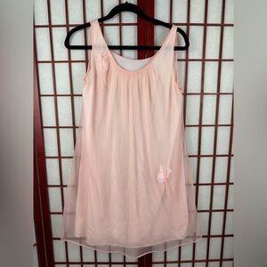 Vintage 60s Kayser Chiffon Nylon Pink Babydoll Mini Peignoir Nightgown Dress